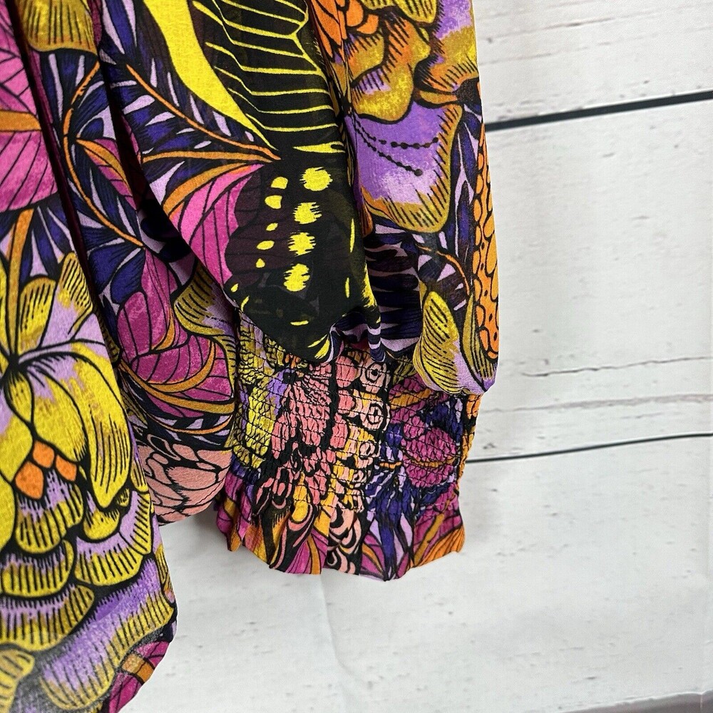 Anthropologie Alexandra Farmer Blouse Womens XL Butterfly Fairy Garden Smocking - Picture 5 of 15